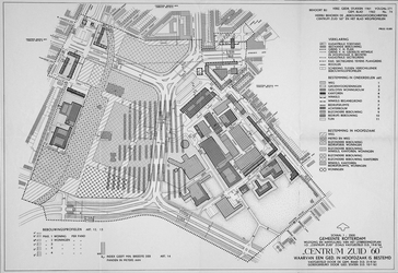 1968-1193 Plattegrond van het uitbreidingsplan Centrum-Zuid. Het afgebeelde gebied bevat het Zuidplein en het Brabantse ...