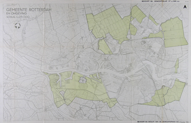 I-237 Kaart van Rotterdam en omgeving met aanduiding van gebieden bij Hoogvliet, IJsselmonde, Kralingen en Overschie