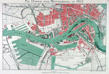 VII-47 Kaart van de havens van Rotterdam. Inzetkaartje: de waterweg van Rotterdam naar zee