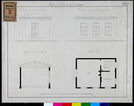 RT-II-193 Projecttekening voor het vriendenhuis op de begraafplaats in Crooswijk (zij- en vooraanzicht, dwarsdoorsnede ...