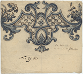 1976-3342 Tegelvoorbeeld met een voorstelling van randversieringen, geometrische figuren, bloem- en bladmotieven