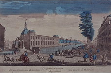 1973-4884 Gezicht op de Blaak met de Beurs en de Gapersbrug, uit het zuidoosten. (in spiegelbeeld)