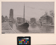 VIII-36-00-34 Gezicht op de Delftsevaart uit het noorden. Rechts het stadstimmerhuis in aanbouw, op de achtergrond van ...